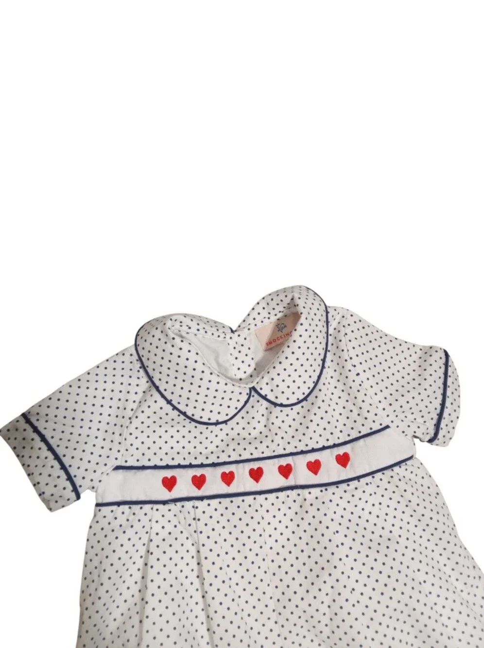 Smockingbird 24M Smocked Heart Romper Peter Pan Collar Classic Heirloom